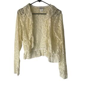 Collections ETC. Y2k Large Crochet Floral Hippie Cottage Open Front Cardigan Top